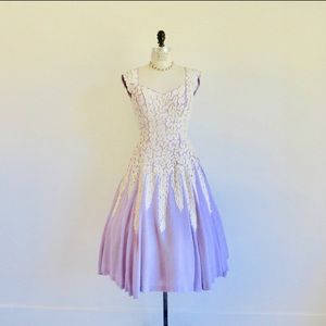 Vintage 1950's Lilac Soutache Fit and Flare Dress Rockabilly Swing 27" Waiste